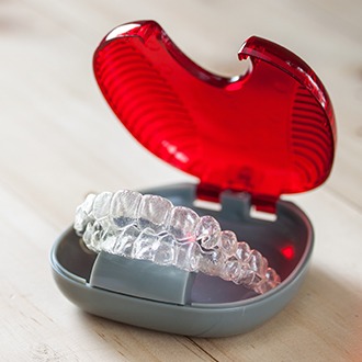 Invisalign aligner trays in carrying case